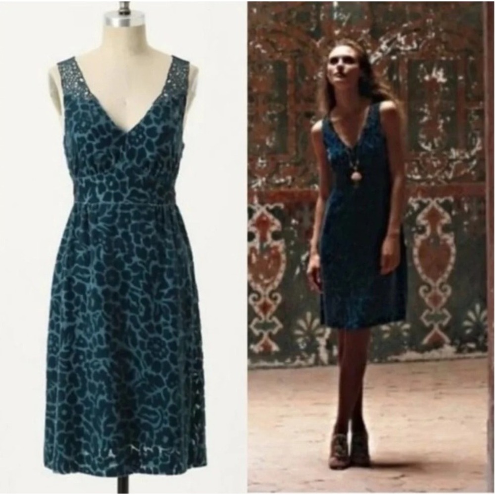 Moulinette Soeurs Matilija Anthropologie Burnout Velvet Silk Dark Lace Dress 4
